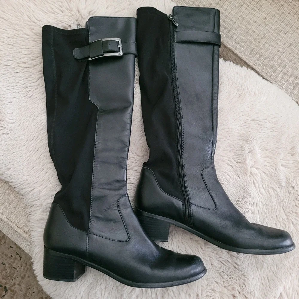 Tahari Karmel Tall Boot Black‎ Women's Size 10M Leather Upper Equestrian Style